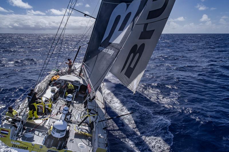 Leg 6 to Auckland, Day 7 on board Brunel. Sail change. Drone. 13 February,  photo copyright Yann Riou / Volvo Ocean Race taken at  and featuring the Volvo One-Design class