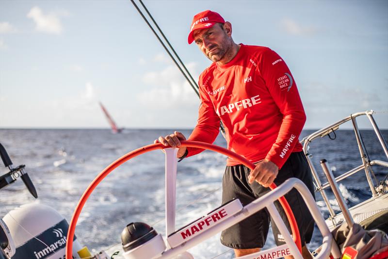 Leg 6 to Auckland, Day 7 on board MAPFRE, Xabi Fernandez stearing, Dongfeng at the background. 13 February,  photo copyright Ugo Fonolla / Volvo Ocean Race taken at  and featuring the Volvo One-Design class