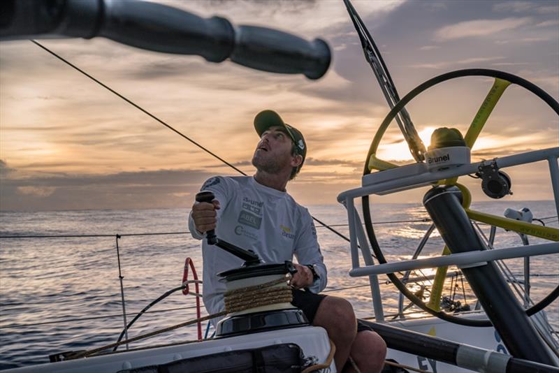 Volvo Ocean Race Leg 6 to Auckland, day 10 on board Brunel. Alberto Bolzan. Short and tee shirts on deckl. No foul weather gear photo copyright Yann Riou / Volvo Ocean Race taken at  and featuring the Volvo One-Design class