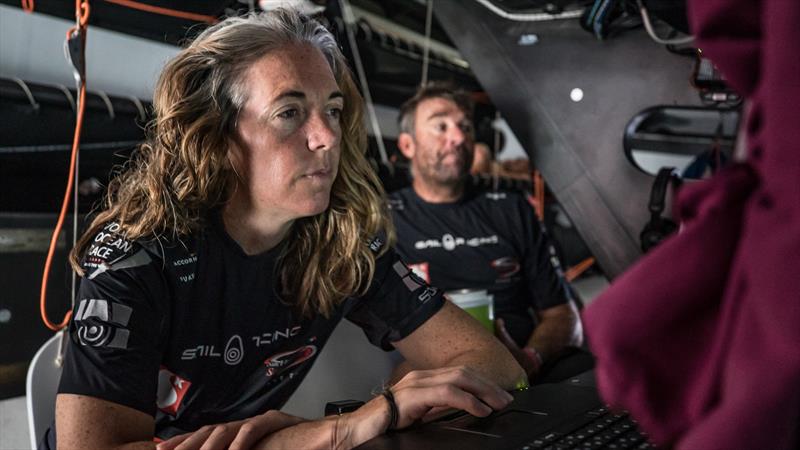 Leg 6 to Auckland, day 12 on board Sun hung Kai / Scallywag. Libby Greenhalgh just woke up to discover the new position report, we just gained 20 mileso n the leader Akzo Nobel. 18 February,  photo copyright Jeremie Lecaudey / Volvo Ocean Race taken at  and featuring the Volvo One-Design class