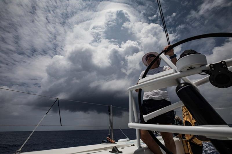 Volvo Ocean Race Leg 6 to Auckland, day 12 on board Turn the Tide on Plastic. Liz Wardley and a giant cloud. 18 February photo copyright James Blake / Volvo Ocean Race taken at  and featuring the Volvo One-Design class
