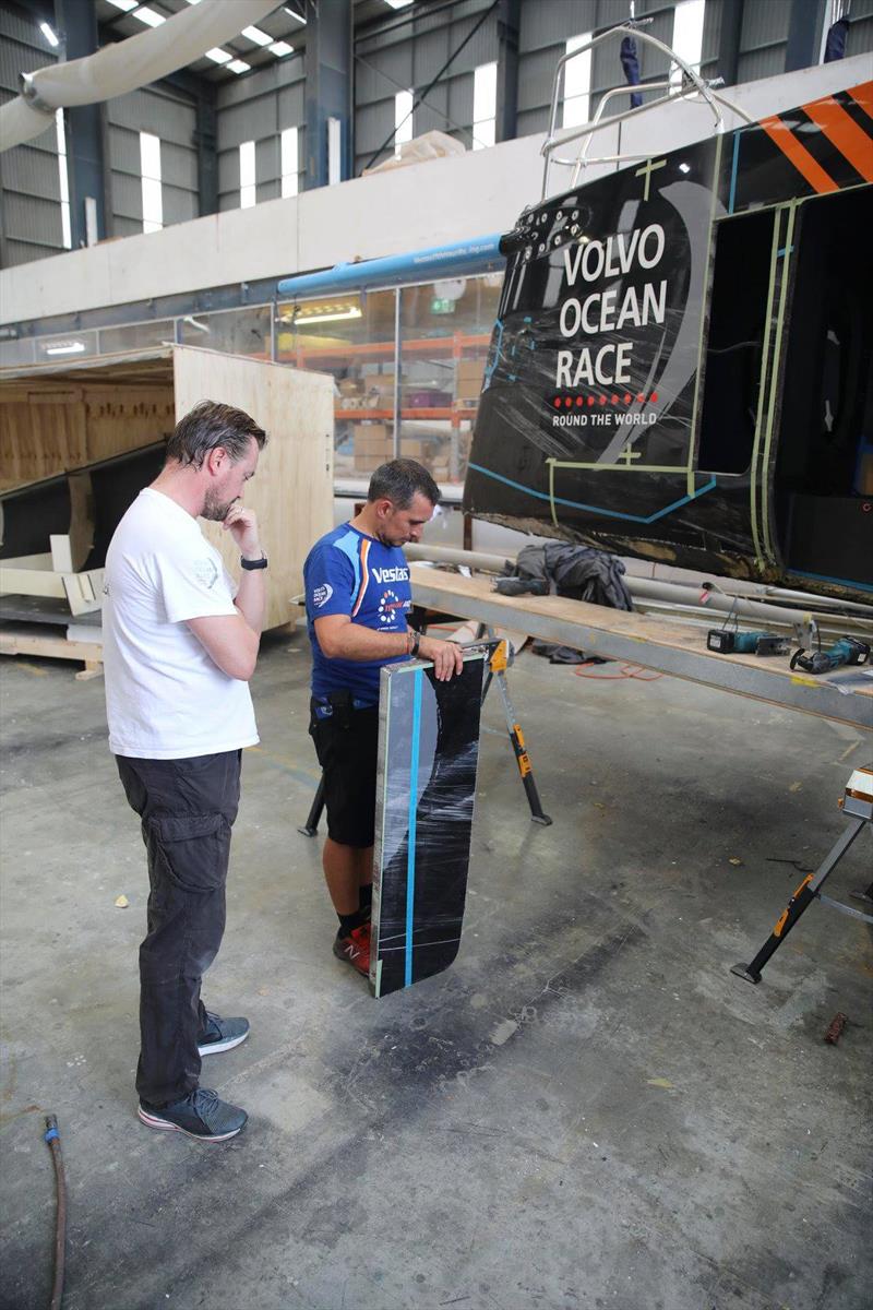 Vestas 11th Hour Racing under repair in the Yachting Developments Ltd facility in Auckland photo copyright Vestas 11th Hour Racing taken at  and featuring the Volvo One-Design class