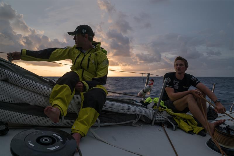 Leg 6 to Auckland, Day 12 on board Brunel. 18 February, . Nice evening on Brunel. Good speed, dry deck. Kyle Langford, Alberto Bolzan - photo © Yann Riou / Volvo Ocean Race