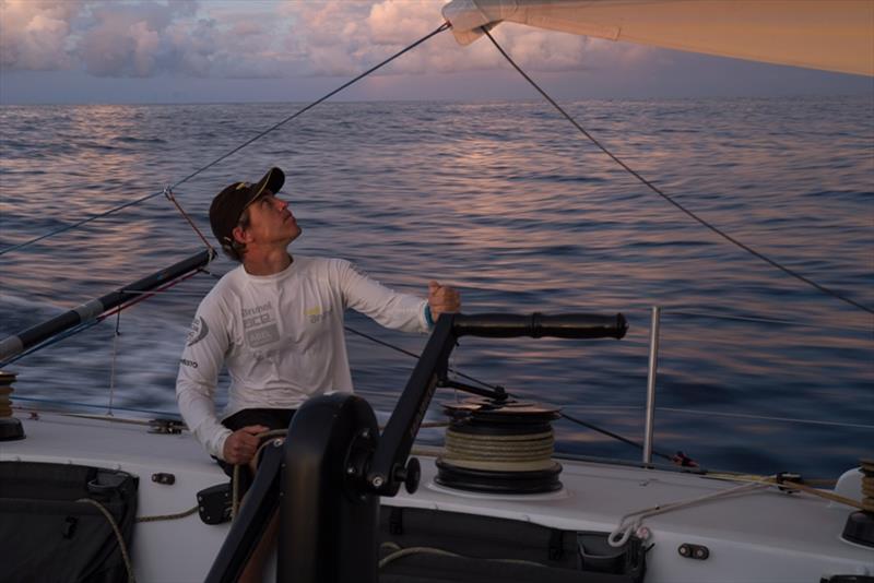 Volvo Ocean Race Leg 6 to Auckland, day 13 on board Brunel. Alberto Bolzan looking at the front sail. 19 February photo copyright Yann Riou / Volvo Ocean Race taken at  and featuring the Volvo One-Design class