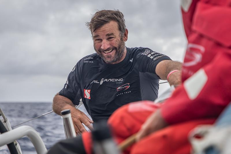 Leg 6 to Auckland, day 17 on board Sun hung Kai / Scallywag. David Witt, happy to be back in first. 23 February,  photo copyright Jeremie Lecaudey / Volvo Ocean Race taken at  and featuring the Volvo One-Design class