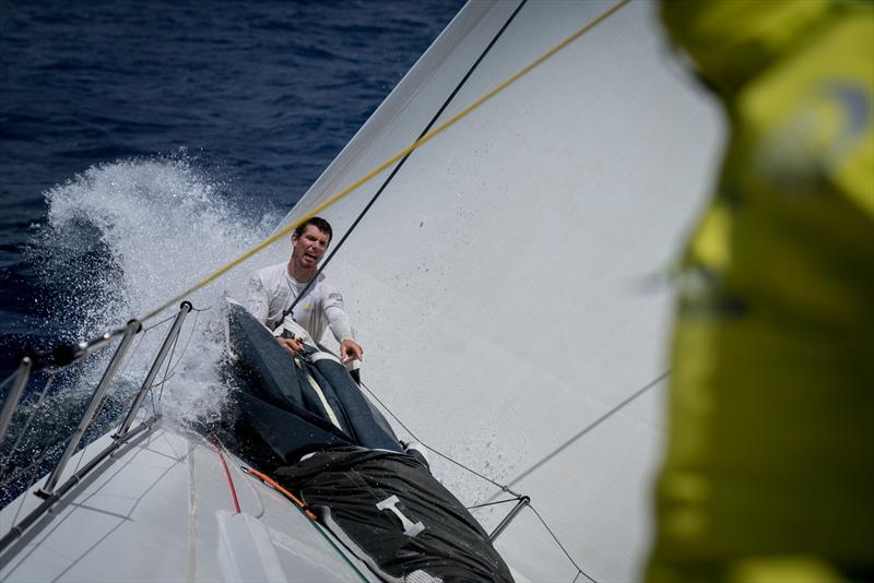 Leg 6 to Auckland, day 18 on board Brunel. 24 February, . changing sail to J1 while Grise is building up after New Caledonia. Carlo Huisman photo copyright Yann Riou / Volvo Ocean Race taken at  and featuring the Volvo One-Design class