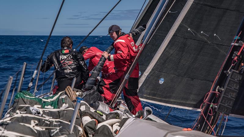 Leg 6 to Auckland, day 18 on board Sun hung Kai / Scallywag. Trystan Seal packing sails. 25 February, . - photo © Jeremie Lecaudey / Volvo Ocean Race