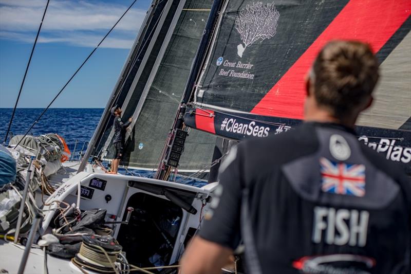 Volvo Ocean Race Leg 6 to Auckland, day 19 on board Sun hung Kai / Scallywag. John Fisher at the helm supervising the sail mode. 26 February photo copyright Jeremie Lecaudey / Volvo Ocean Race taken at  and featuring the Volvo One-Design class