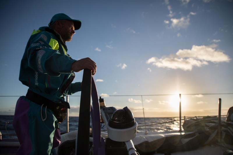 Volvo Ocean Race Leg 6 to Auckland, day 19 on board AkzoNobel, Chris Nicoholson at sunrise, 25 February - photo © Rich Edwards / Volvo Ocean Race