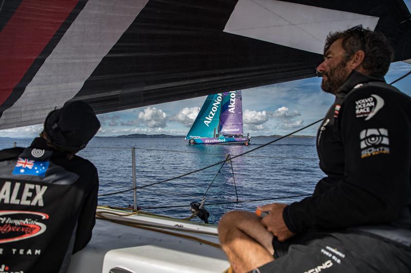 Leg 6 to Auckland, day 20 on board Sun hung Kai / Scallywag. David Witt & Alex Gough tryong to match speed with AkzoNobel. 26 February,  photo copyright Jeremie Lecaudey / Volvo Ocean Race taken at  and featuring the Volvo One-Design class