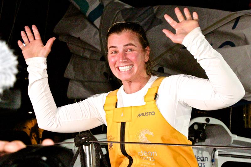 Bianca Cook (NZL) pleased to be home - Turn the Tide on Plastic, Volvo Ocean Race - Leg 6 Finish, Auckland, February 28, photo copyright Richard Gladwell taken at  and featuring the Volvo One-Design class