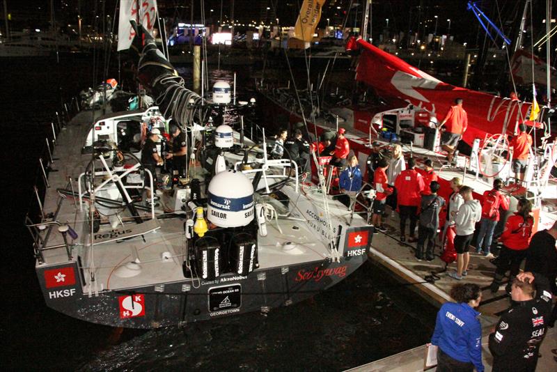 SHK Scallywag and MAPFRE second and third placegetters Leg 6 Volvo Ocean Race - Leg 6 Finish, Auckland, February 28, photo copyright Richard Gladwell taken at  and featuring the Volvo One-Design class