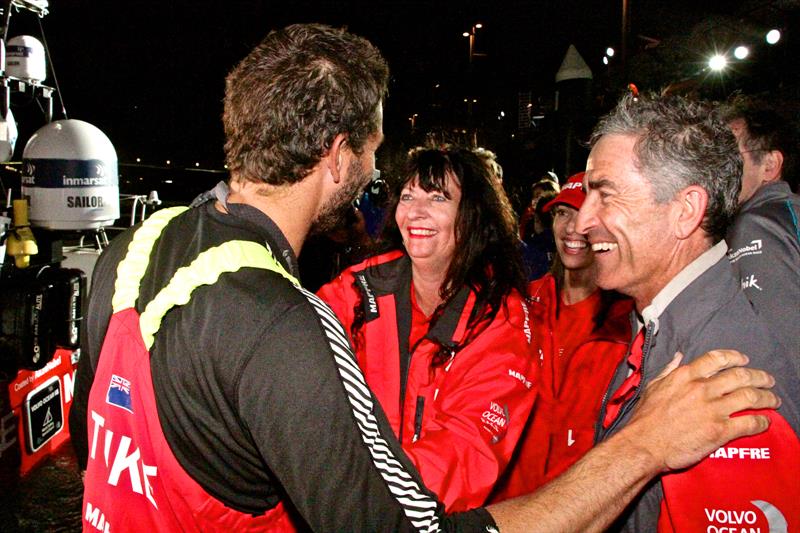 Blair Tuke welcomed home by his family, Volvo Ocean Race - Leg 6 Finish, Auckland, February 28, photo copyright Richard Gladwell taken at  and featuring the Volvo One-Design class
