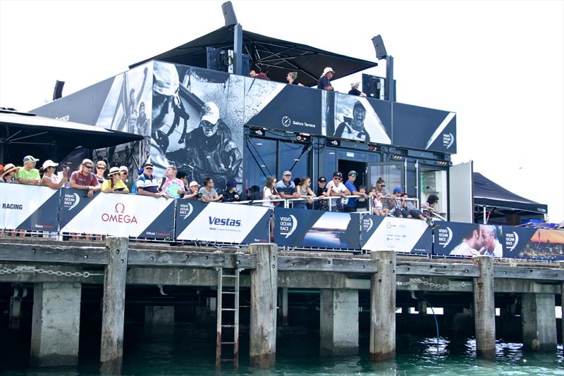 Spectators at the entrance to the Viaduct Harbour watch the racers come in - Volvo Ocean Race - Auckland Stopover In Port Race, Auckland, March 10, photo copyright Richard Gladwell taken at  and featuring the Volvo One-Design class