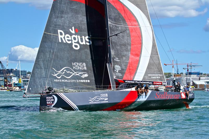 SHK Scallywag after the start - Volvo Ocean Race - Auckland Stopover In Port Race, Auckland, March 10, photo copyright Richard Gladwell taken at  and featuring the Volvo One-Design class