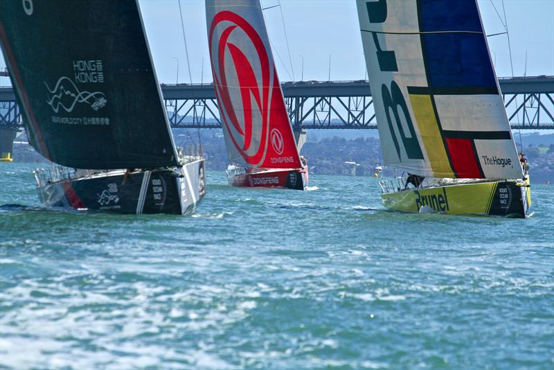 Scallywag, Dongfeng and Brunel - Volvo Ocean Race - Auckland Stopover In Port Race, Auckland, March 10, photo copyright Richard Gladwell taken at  and featuring the Volvo One-Design class
