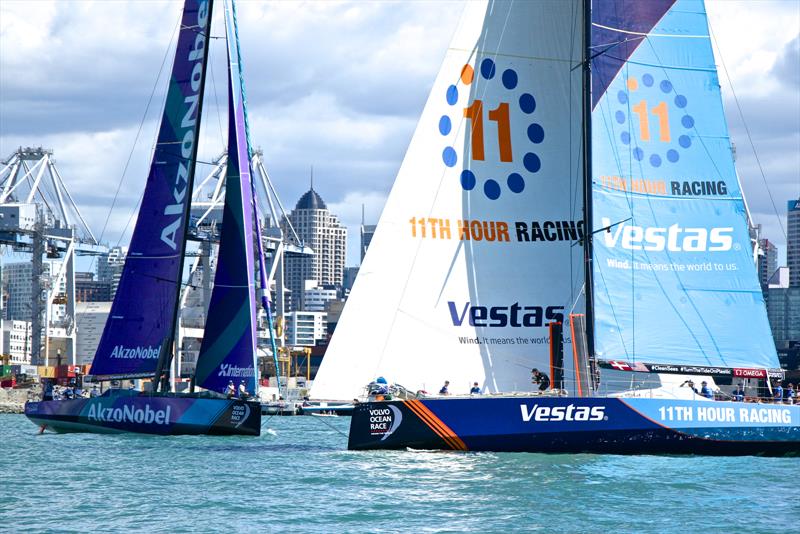 Bow to Bow - AkzoNobel and Vestas 11th Hour - Volvo Ocean Race - Auckland Stopover In Port Race, Auckland, March 10, photo copyright Richard Gladwell taken at  and featuring the Volvo One-Design class