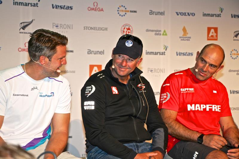Simeon Tienpont, David Witt, Charles Caudreilier Volvo Ocean Race Media Conference Leg 7, Auckland photo copyright Richard Gladwell / Photosport taken at  and featuring the Volvo One-Design class