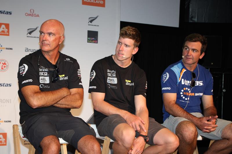 Bouwe Bekking Peter Burling (Brunel) Charlie Enright (Vestas 11th Hour) Volvo Ocean Race Media Conference Leg 7, Auckland photo copyright Richard Gladwell / Photosport taken at  and featuring the Volvo One-Design class