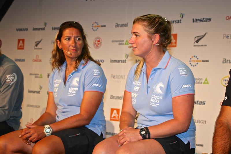 Dee Caffari (Skipper) and Bianca Cook (NZL) Turn the Tide on Plastic - Volvo Ocean Race Media Conference Leg 7, Auckland photo copyright Richard Gladwell / Photosport taken at  and featuring the Volvo One-Design class