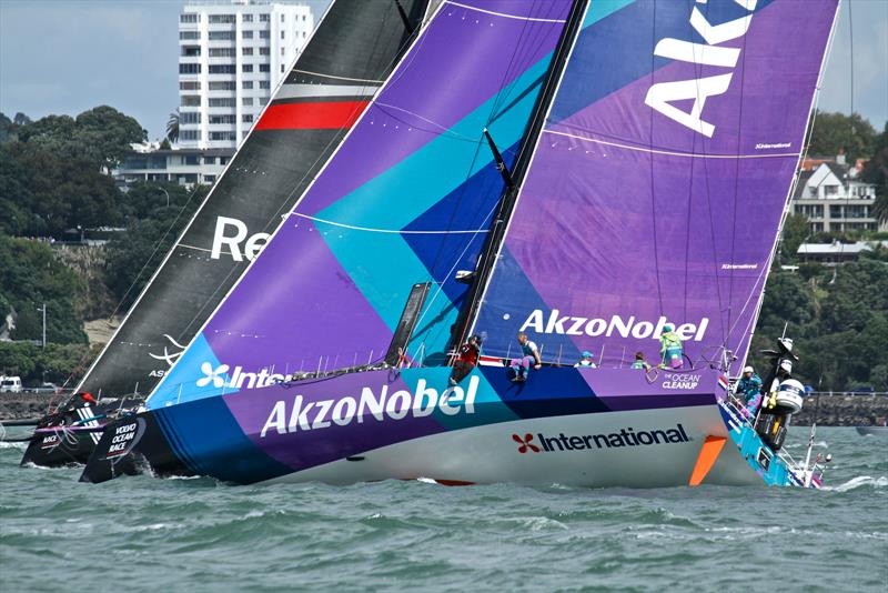 AzkoNobel and SHK Scallywag - Volvo Ocean Race - Auckland - Leg 7 Start - Auckland - March 18, photo copyright Richard Gladwell taken at  and featuring the Volvo One-Design class