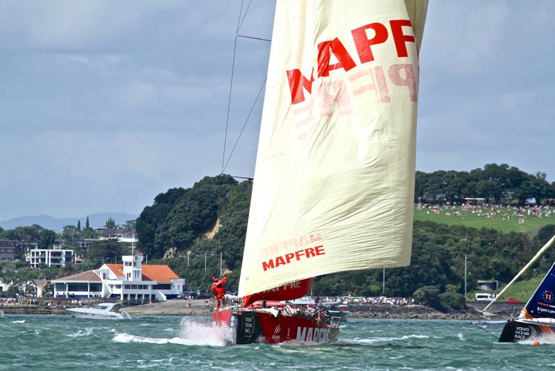 MAPFRE chased by Vestas 11th Hour Racing - Mark 1 - Volvo Ocean Race - Auckland - Leg 7 Start - Auckland - March 18, photo copyright Richard Gladwell taken at  and featuring the Volvo One-Design class