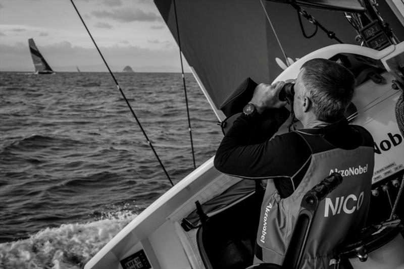 Volvo Ocean Race Leg 7 from Auckland to Itajai, day 2 on board AkzoNobel. Chris Nicolson keeping a watchful eye on the competition photo copyright James Blake / Volvo Ocean Race taken at  and featuring the Volvo One-Design class