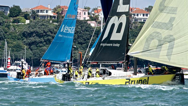 Vestas 11th Hour and Team Brunel - Volvo Ocean Race - Auckland - Leg 7 Start - Auckland - March 18, photo copyright Richard Gladwell taken at  and featuring the Volvo One-Design class