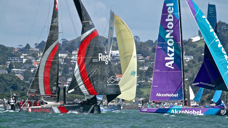 Scallywag, TTOP and AkzoNobel - Volvo Ocean Race - Auckland - Leg 7 Start - Auckland - March 18, photo copyright Richard Gladwell taken at  and featuring the Volvo One-Design class