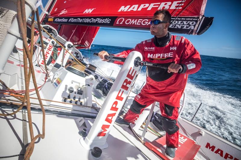 Volvo Ocean Race Leg 7 from Auckland to Itajai, day 03 on board MAPFRE, Blair Tuke trimming the main sail. - photo © Ugo Fonolla / Volvo Ocean Race