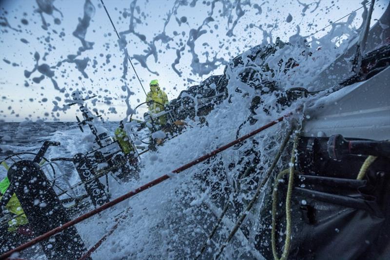 Volvo Ocean Race Leg 7 from Auckland to Itajai, day 03 on board Brunel. First sunrise offshore over a wet deck. Peter Burling. - photo © Yann Riou / Volvo Ocean Race