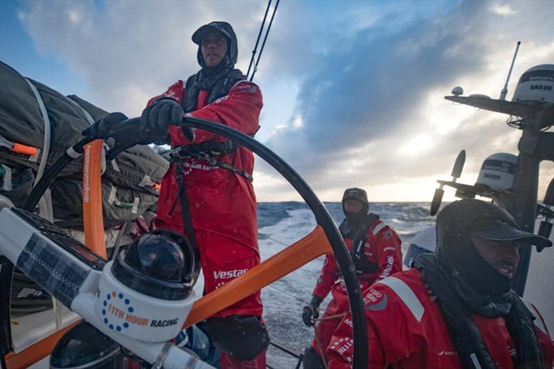 Volvo Ocean Race Leg 7 from Auckland to Itajai, day 06 on board Vestas 11th Hour. Crossing move for Nick Dana at the helm photo copyright Jeremie Lecaudey / Volvo Ocean Race taken at  and featuring the Volvo One-Design class