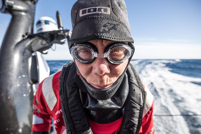 Leg 7 from Auckland to Itajai, day 5 on board Sun Hung Kai / Scallywag. Annemieke Bes with her prescription goggles. A must have down here. 22 March,  photo copyright Konrad Frost / Volvo Ocean Race taken at  and featuring the Volvo One-Design class