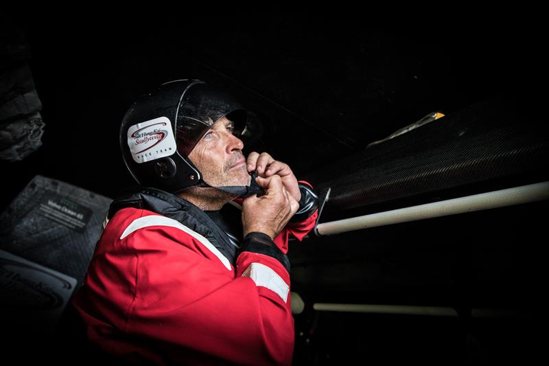 Leg 7 from Auckland to Itajai, day 03 on board Sun Hung Kai / Scallywag. Locked and loaded. Wearing helmets is a must for protecting your eyes as much as your head. 20 March,  photo copyright Konrad Frost / Volvo Ocean Race taken at  and featuring the Volvo One-Design class