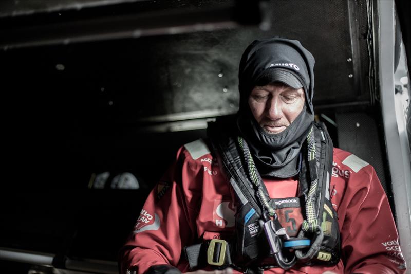 Leg 7 from Auckland to Itajai, day 6 on board Sun Hung Kai / Scallywag. John Fisher in full safety kit and about to head out onto deck. 24 March,  photo copyright Konrad Frost / Volvo Ocean Race taken at  and featuring the Volvo One-Design class