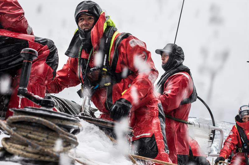 Leg 7 from Auckland to Itajai, day 8 on board Sun Hung Kai / Scallywag. Antonio Fontes getting ready for a gybe. 24 March,  photo copyright Konrad Frost / Volvo Ocean Race taken at  and featuring the Volvo One-Design class