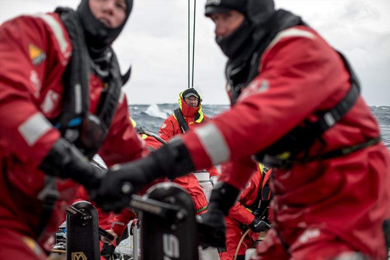 Leg 7 from Auckland to Itajai, day 8 on board Sun Hung Kai / Scallywag. David Witt on the wheel during a gybe. 24 March,  photo copyright Konrad Frost / Volvo Ocean Race taken at  and featuring the Volvo One-Design class