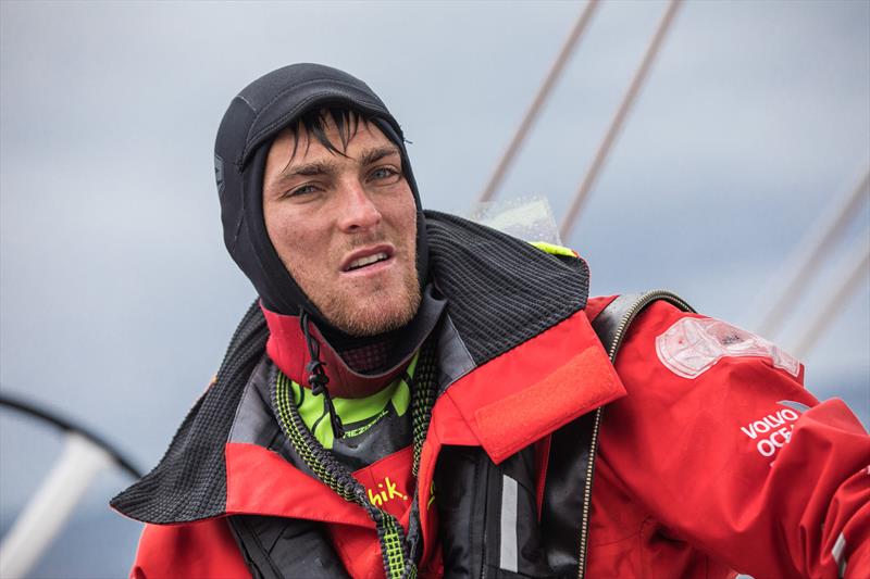 Leg 7 from Auckland to Itajai, day 8 on board Sun Hung Kai / Scallywag. Alex Gough on deck during a gybe. The sea temprature has dropped and the conditions on deck are harsh. 24 March,  photo copyright Konrad Frost / Volvo Ocean Race taken at  and featuring the Volvo One-Design class