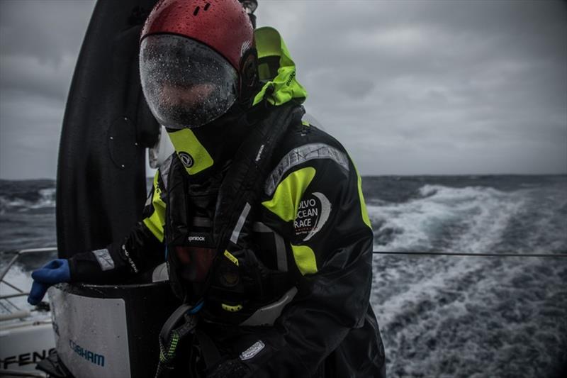 Volvo Ocean Race Leg 7 from Auckland to Itajai, day 08 on board Dongfeng. Marie Riou exausted after a long gybing night photo copyright Martin Keruzore / Volvo Ocean Race taken at  and featuring the Volvo One-Design class