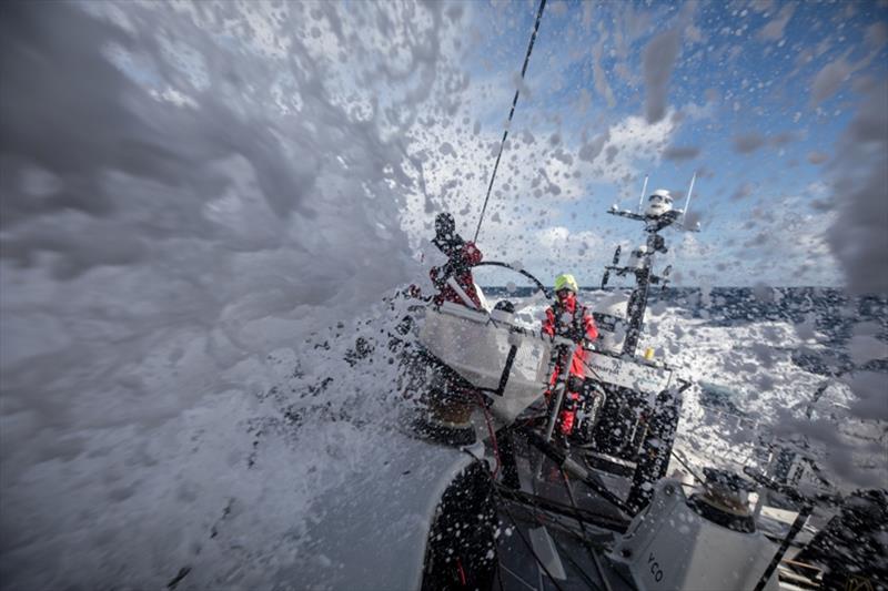 Volvo Ocean Race Leg 7 from Auckland to Itajai, day 9 on board Sun Hung Kai / Scallywag. Life on deck at the moment is tough. The temprature has dropped and keeping dry is a must - photo © Konrad Frost / Volvo Ocean Race
