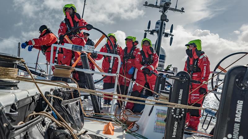 Leg 7 from Auckland to Itajai, day 10 on board Vestas 11th Hour. 26 March, . The team waiting for the right moment to gybe photo copyright Jeremie Lecaudey / Volvo Ocean Race taken at  and featuring the Volvo One-Design class