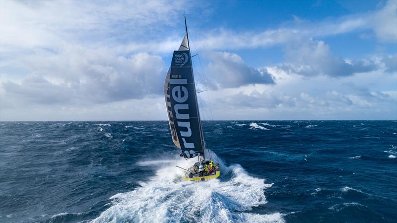 Leg 7 from Auckland to Itajai, day 11 on board Brunel. Drone picture. 400 miles from Cape Horn. 30 knots of wind. 5-6 meter waves. Drone back on board. Thanks to Kyle Langford for his help on launching and catching the drone. 28 March, . - photo © Yann Riou / Volvo Ocean Race