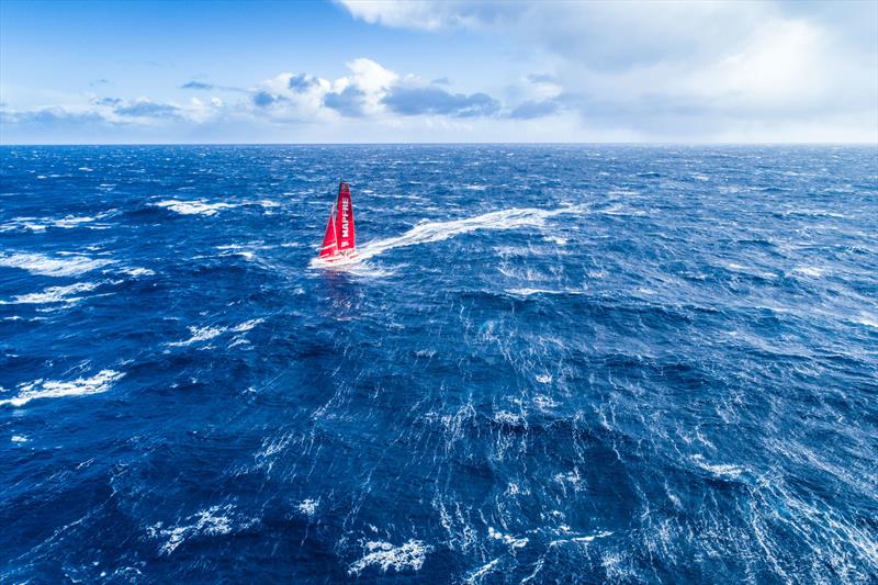 Leg 7 from Auckland to Itajai, day 11 on board MAPFRE, Aerial shot, the crew were peeling with 35-40 knots of wind, 28 March,  photo copyright Ugo Fonolla / Volvo Ocean Race taken at  and featuring the Volvo One-Design class