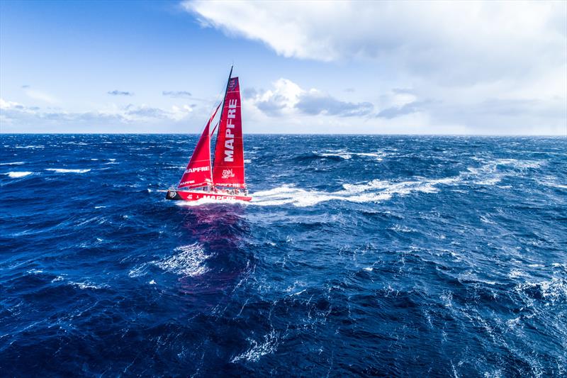 Leg 7 from Auckland to Itajai, day 11 on board MAPFRE, Aerial shot, the crew were peeling with 35-40 knots of wind, 28 March,  photo copyright Ugo Fonolla / Volvo Ocean Race taken at  and featuring the Volvo One-Design class