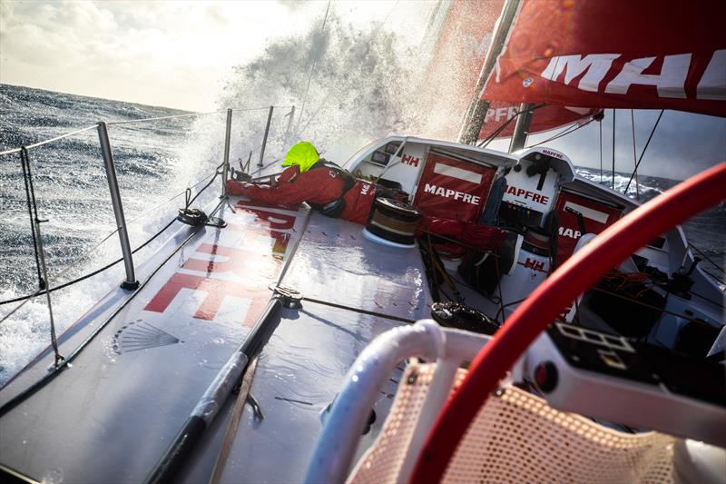 Leg 7 from Auckland to Itajai, day 11 on board MAPFRE, Sophie Ciszek setting up a rope, 28 March, . - photo © Ugo Fonolla / Volvo Ocean Race