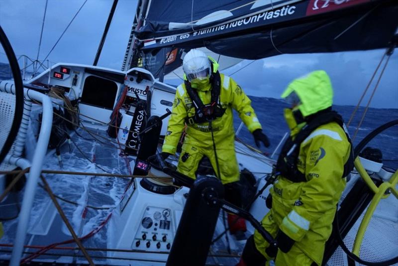 Volvo Ocean Race Leg 7 from Auckland to Itajai, day 10 on board Brunel. Kyle Langford and Nina Curtis on watch just after sunset. - photo © Yann Riou / Volvo Ocean Race