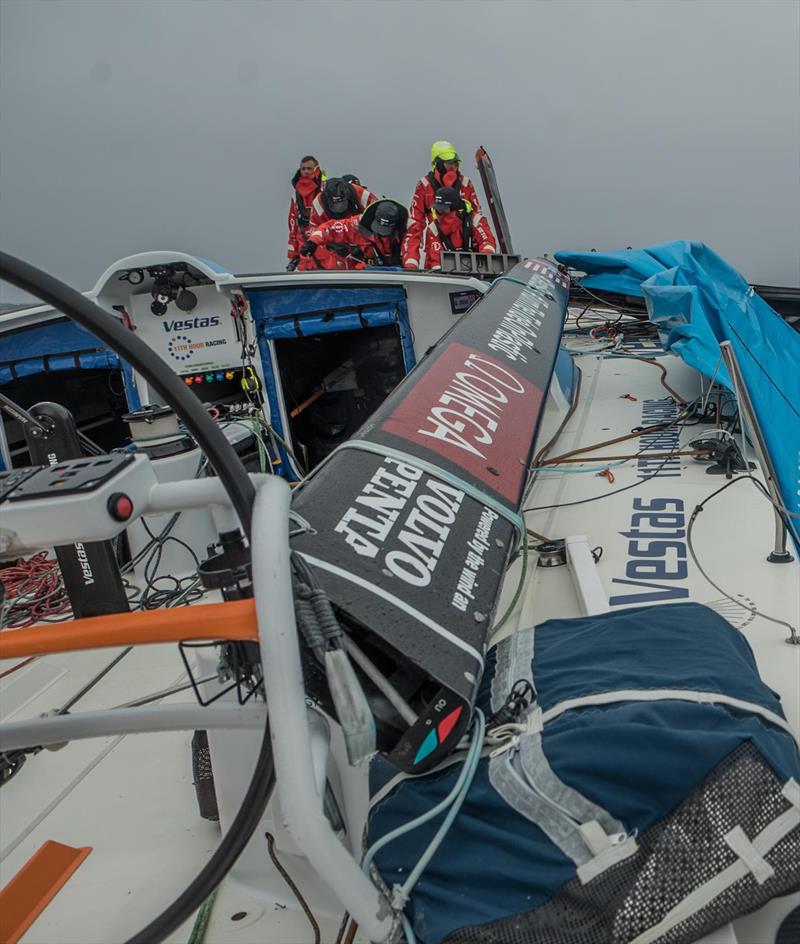 Leg 7 from Auckland to Itajai, Day 14 on board Vestas 11th Hour. 30 March, 2018. Mast Accident photo copyright Jeremie Lecaudey / Volvo Ocean Race taken at  and featuring the Volvo One-Design class