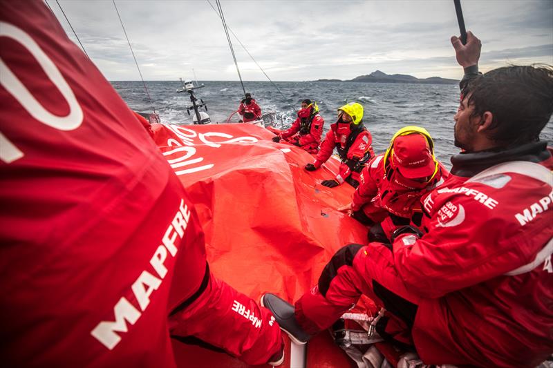 Leg 7 from Auckland to Itajai, day 12 on board MAPFRE, Sailors putting down the main sail damaged, 29 March, . - photo © Ugo Fonolla / Volvo Ocean Race