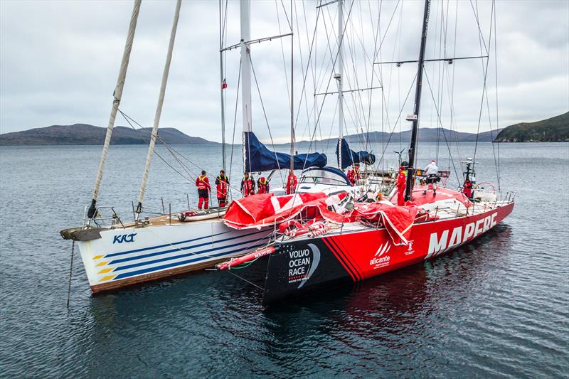 Leg 7 from Auckland to Itajai, day 12 on board MAPFRE, The boat next to the ketch ''Kat'' in a little bay close to Cape Horn to repair the main sail and the mast track, 30 March, . - photo © Ugo Fonolla / Volvo Ocean Race