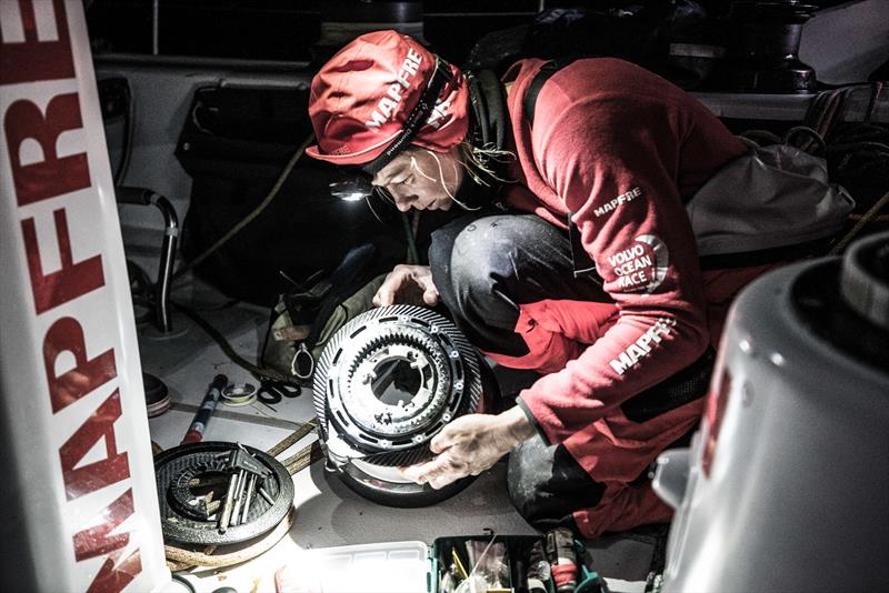 Leg 7 from Auckland to Itajai, day 12 on board MAPFRE, Sophier Ciszek fixing winches, 30 March,  photo copyright Ugo Fonolla / Volvo Ocean Race taken at  and featuring the Volvo One-Design class